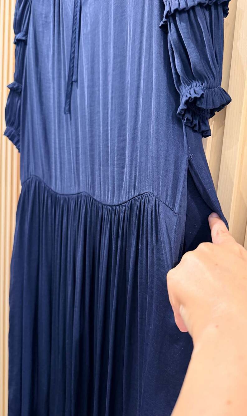 Rebecca Taylor Ruffle V-Neck Maxi Dress Navy Blue -Medium - Picture 5 of 8
